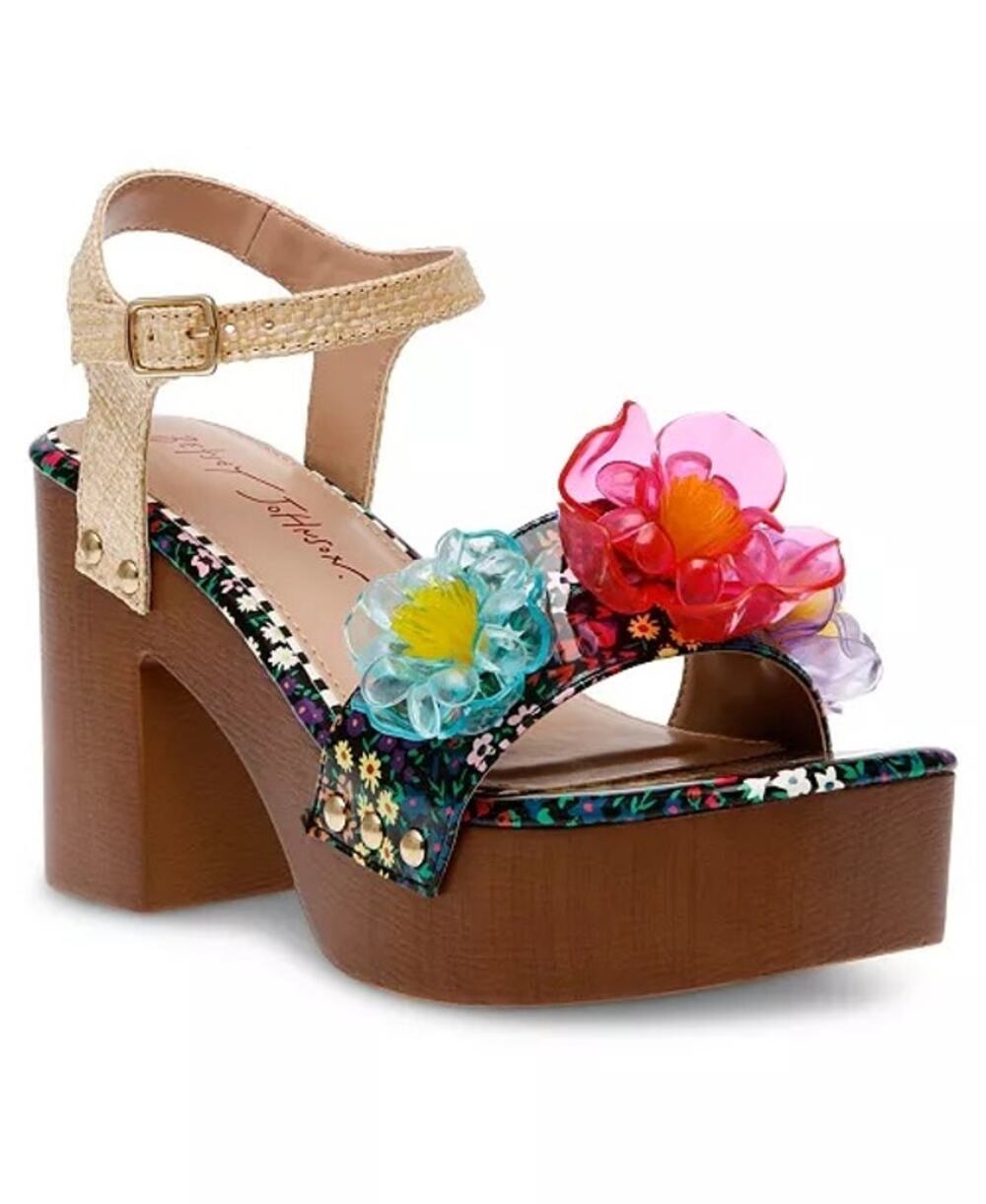 Betsey Johnson Women's Elayne Flower Wooden Platform Sandals Block Size 10